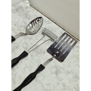 CUTCO 3 Piece Utensil Set 17 JG Slotted SPOON MASHER/Whisk SPATULA Brown Handle